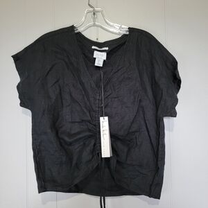 🌵 Nicole Miller Black Linen Midi Crop Top